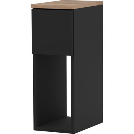 Comodino stretto nero da 20 cm con 1 cassetto per camera da letto soppalcata.