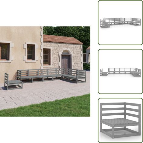 8-tlg. Garten-Lounge-Set Grau Kiefer Massivholz - Gartensofa - Lounge Set - Gartenmöbeln - Rattan Gartenmöbel - Holz Gartenmöbel