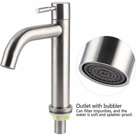 Robinet, G1/2 Acier Inoxydable Brossé Simple Robinet Froid Lavabo Robinet Eau Type Clé Robinet Accessoire de Salle de Bains pour la Maison Cuisine Salle de Bains(Robinet froid simple de cylindre) -DPZ