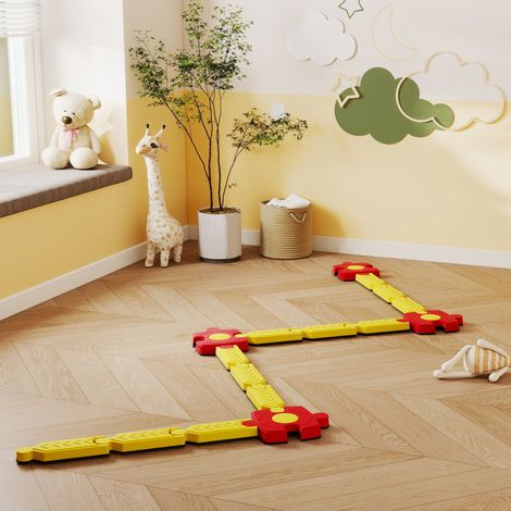 Ensemble de poutre d'équilibre pour enfants, modulable, en plastique, pièces flexibles, jaune et rouge. (1/5)