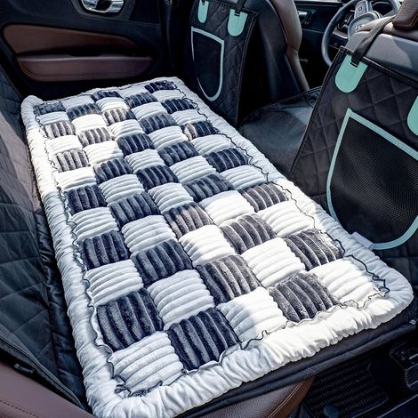 Alfombrilla para cama de mascotas para el asiento trasero, cama para perros grandes para coche, camas de viaje de felpa de lujo con base antideslizante, ajuste personalizado para extensores de asiento (1/5)