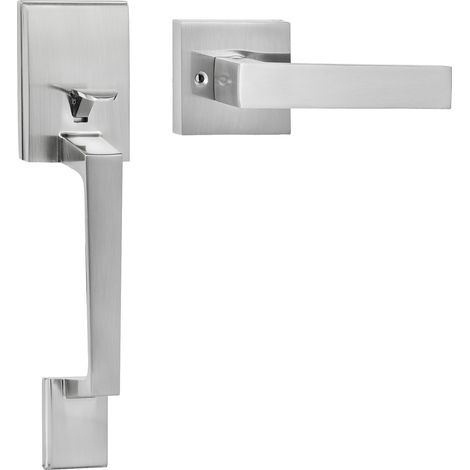 VEVOR Juego de Manijas para Puerta Delantera, sin Cerradura, con Palanca Caudrada, Manivela Reversible para Mano Derecha o Izquierda, con Accesorios de Instalación, para Puerta de Entrada, Niquelado (1/5)