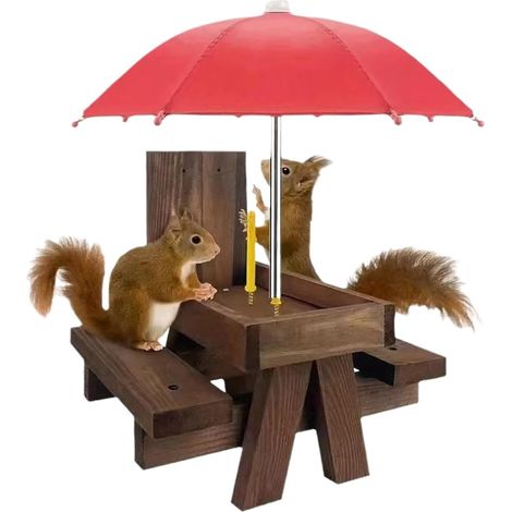 Mangeoire à écureuils en bois avec pare-soleil, résistante aux intempéries et décorative de bureau en bois massif (1/5)