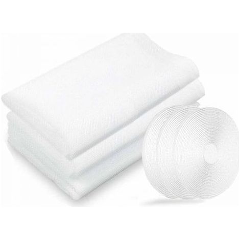 Filet moustiquaire, moustiquaires de fenêtres, 3 paquets 130 cm x 150 cm Insectes de la protection de la fenêtre se moustiquaire fenêtres, avec 3 rouleaux de rubans adhésifs, blanc (1/5)