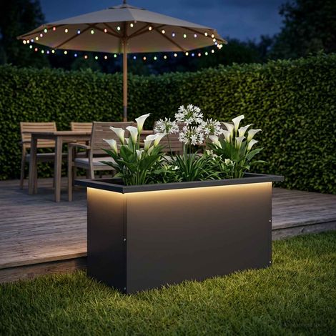 vidaXL Jardinera para jardín con luces LED Negro 30 x 60 x 30 cm Acero (1/5)