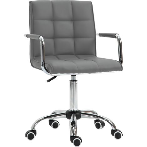 Makeup Vanity Chair, PU Lear Mid Back Office Chair with Adjustable Height, Armrest and Rolling Wheels, Grey (1/5)