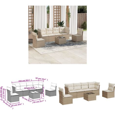 7-tlg. Garten-Sofagarnitur mit Kissen Beige Poly Rattan - Gartenmöbel Set - Outdoor Möbel - Rattan Sofa - Lounge Set - Gartenlounge - Home & Living (1/3)