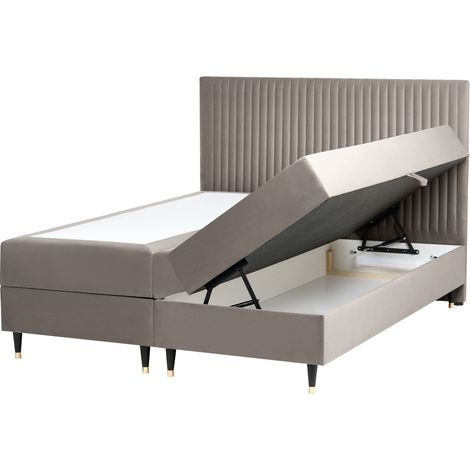 Cama continental con almacenaje de terciopelo 160 x 200 cm gris pardo Dame (1/5)
