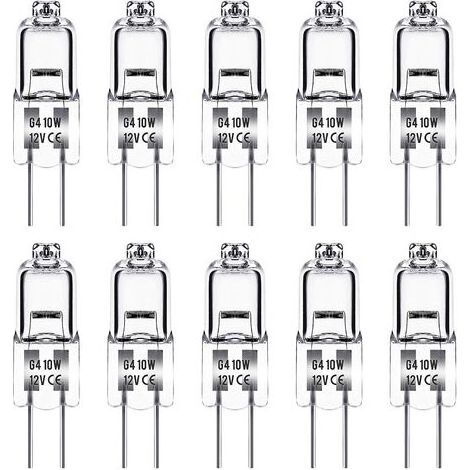 Ampoule Halogene G4, Ampoule G4 12V 10W, blanc chaud 3000K, 150LM, Intensité Variable, LampeHalogene G4, Lampe à Capsule Transparente, paquet de 10 (1/5)