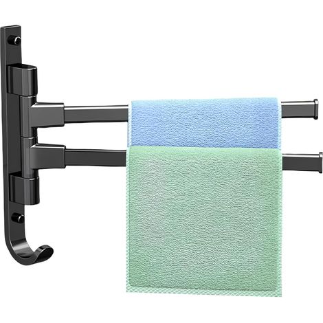 2-armiger drehbarer Handtuchhalter, wandmontierter Handtuchhalter, Aluminiumlegierung um 180 Grad drehbar, doppelte drehbare Stange, Handtuchhalter, Zubehör für Badezimmer oder Küche (schwarz)