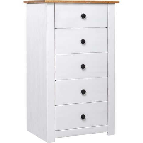 Aparador de madera maciza pino estilo Panamá blanco 46x40x89 cm (1/4)