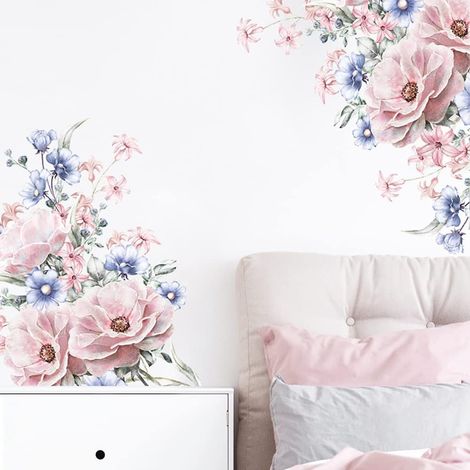 Stickers Muraux Fleurs Pivoines Autocollant Mural Vintage Fleur en Rose Pâle Deco Stickers Salle de Bain Chambre Enfants Fille Bébé Décoration (1/4)
