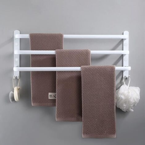 Porte-Serviettes Mural Porte Serviette Salle de Bain étagère Serviette avec Crochets Porte-Serviettes Aluminium étagère Serviette pour Cuisine, Salle de Bains, Hôtel (Blanc, 50CM) (1/4)