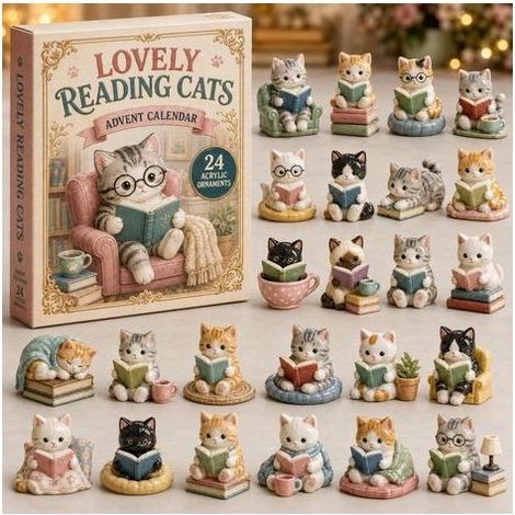 Chat qui lit calendrier avent 2026 2D boîte surprise