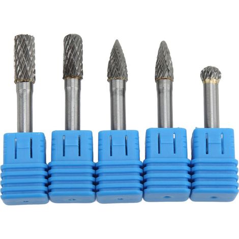 Ensemble D'embouts de Meuleuse, 5 Pièces/ensemble de Fraises de Meuleuse en Carbure de Tungstène Outils de Sculpture Mèches de Meuleuse Rotative à Double Coupe Mèches de Tige de 6 Mm(ACDFG). (1/5)