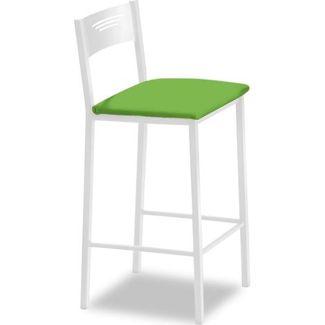 Tabourets de Cuisine Hauts tapissés avec Dossier, Structure Blanche et siège en Similicuir, Couleur de l'assise : Vert. Contenu : 1 unité. Dimensions : 90 cm (Hauteur Totale) (1/5)