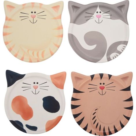 Set di 4 sottobicchieri assorbenti in ceramica, con grazioso motivo a gatto, per tavolino da caffè, latte, caffè, bevande calde, ecc. (1/4)