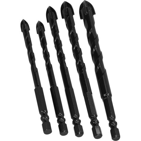Voici la traduction chinoise, adaptée à l'affichage des produits en ligne : Jeu de 5 forets à tête Phillips et queue hexagonale pour carrelage/béton/verre (noir) (1/5)