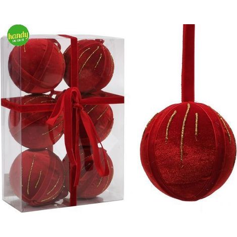 Set 6 sfere Handy Ø 8cm velluto rosso