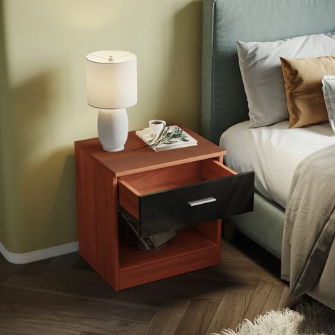 Canterbury Walnut/Black High Gloss 1 drawer bedside