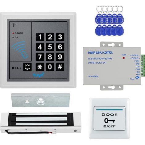 K1 Kit Contrôle d'Accès – Serrure Magnétique 180 kg + Carte RFID + Code, 1000 utilisateurs, Alim 12V, Bouton sortie, 10 porte-clés ID – Bureau, Maison, Appartement (1/5)