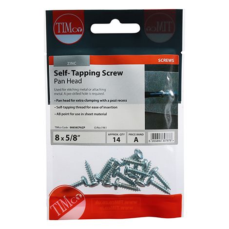 TIMCO Self-Tapping Pan Head Silver Screws - 8 x 5/8