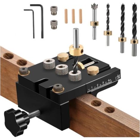 Kit di guide di posizionamento per trapano 3 in 1 da 6/8/10/15 mm, dime per fori a tasca per fai da te, lavorazione del legno, mobili (1/5)