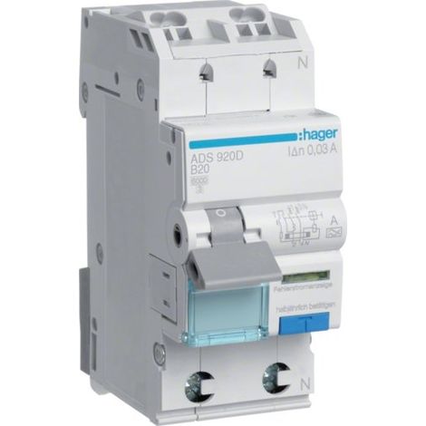 INTERRUTTORE DI DISPERSIONE DA TERRA B20 0,03A ADS920D HAGER
