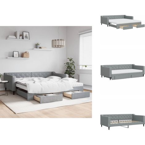 Lit de jour avec gigogne et tiroirs gris clair 100x200 cm tissu - Canapé Convertible - Lit Gigogne - Meuble Multifonction - Rangement Intégré - Literie Confortable (1/5)
