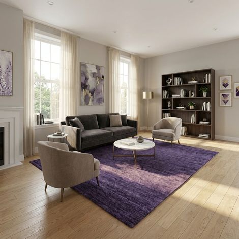 Tapis Gabbeh tissé Tapis Uni - Tapis en laine - 140x70cm, Rectangular - 100% Laine vierge - Tissé main - Lilas