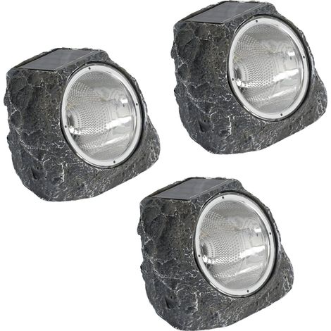 Set 3 Lampade Solari Esterno Stazzone Plastica Grigia 4 Luci Led 0,6W Ip44