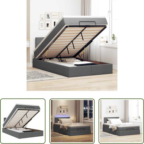 Rangement sous lit - Lit ottoman avec matelas et LED gris foncé 120x190 cm tissu (1/5)