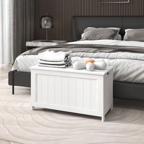 Caja de almacenamiento, baúl de juguetes, MDF, 2 asas, 81 x 40 x 46 cm, blanco