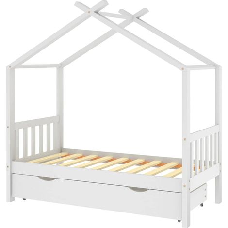 Lit simple Cadre de lit enfant avec tiroir blanc pin massif 80x160 cm