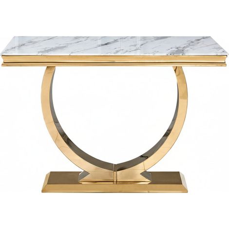 Console métal gold plateau effet marbre blanc 120x40x78 cm OMEGA (1/5)