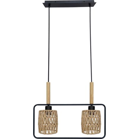 Suspension scandinave noir/bois corde 2xE27 Candellux (1/3)