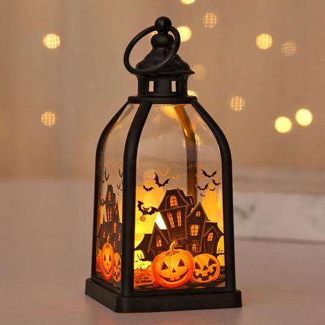 Lanterne citrouille d'Halloween rétro, veilleuse portable, accessoire de déguisement, décoration d'ambiance, noire, 6,8 x 6,8 x 14,2 cm, 1 pièce (1/4)
