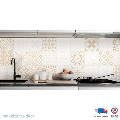 Crédence : Carreaux ciment classique - Couleur Beige ivoire - Alu composite - 180 - 60 (1/3)