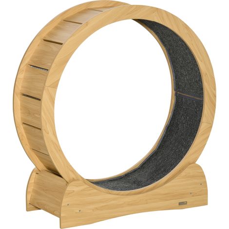 30" Wooden Cat Running Wheel with Brake, Natural Wood Finish (1/5)