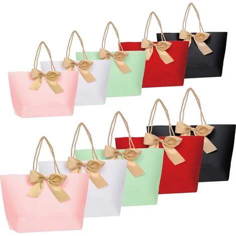 10 pochettes cadeaux en papier kraft avec ruban, sacs à cadeaux élégants pour anniversaire, mariage, remise de diplôme, DIY (21x17x7 cm) (1/4)