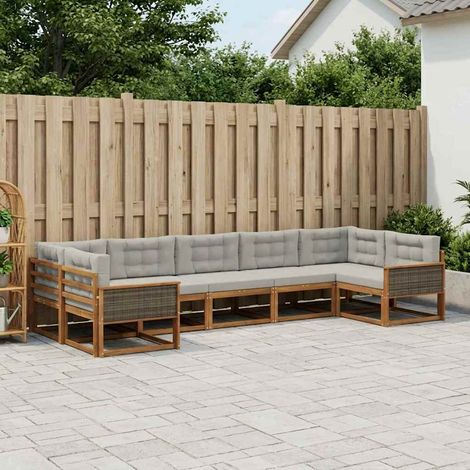 vidaXL Ensemble de canapés d'extérieur 7 pc Naturel et gris clair (1/5)