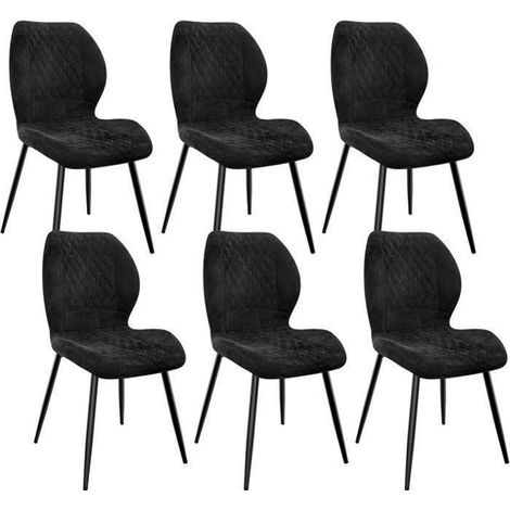 WAFTING Lot de 6 Chaises salle à manger,avec Coussin en éponge de lin, Pieds en métal et revêtement en à Motif Diamant,Noir. (1/5)
