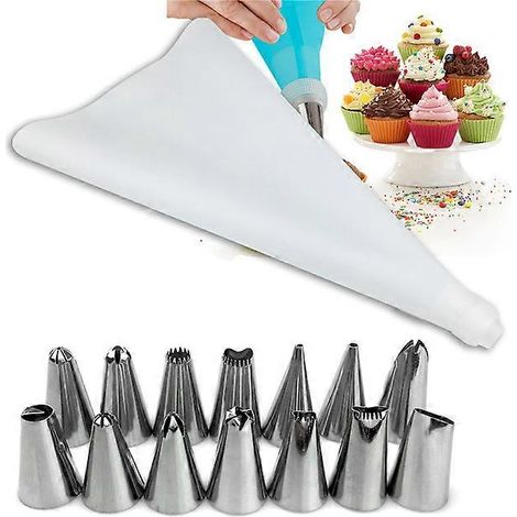 Ensemble de 16 douilles à pâtisserie en silicone, embouts de poche à douille, outils de décoration pour pâtisserie et crèmes, moules en acier inoxydable