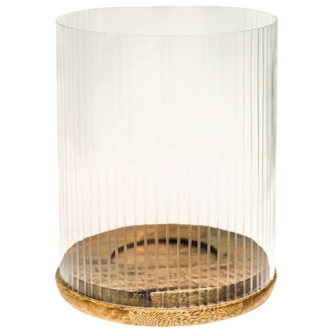 Amelia Ribbed Candle Holder - Wood/Glass - L20 x W20 x H23 cm - Natural