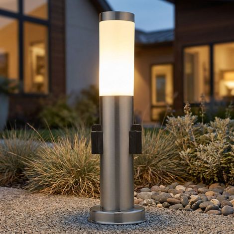 Edelstahl Stand Leuchte Garten Terrasse IP44 Beleuchtung 2x Steckdose Hilight 103112 (1/5)