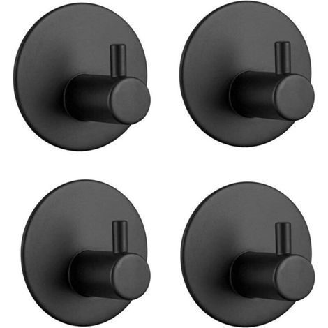 Crochet Adhesif Mural Noir 4 Pièces, Patere Salle de Bain en Acier Inoxydable, Porte Manteau Adhésif pour Cuisine Salle de Bain Chambre à Coucher (1/5)