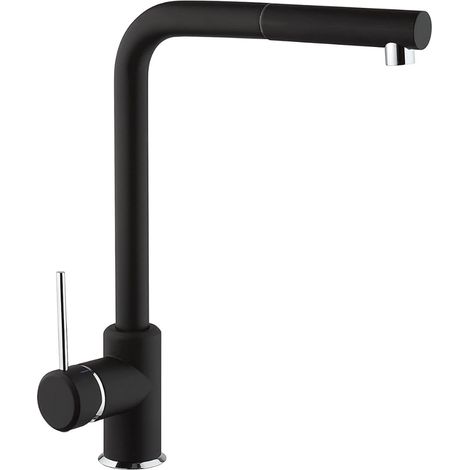 Schläfer 35506520 Miscelatore Lavello Cucina Nero Opaco, Bocca Girevole 360° a squadra, Rubinetto Cucina Professionale con Doccetta Estraibile in Ottone, Miscelatore Lavello con Doccino Serie Stilo (1/5)