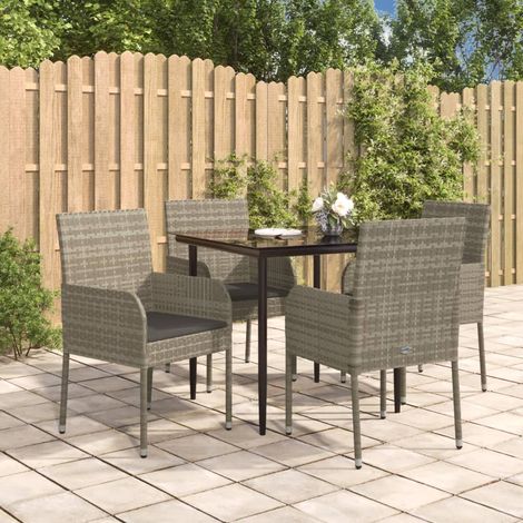 vidaXL Set da Pranzo Giardino 5pz Nero e Grigio con Cuscini Polyrattan (1/5)