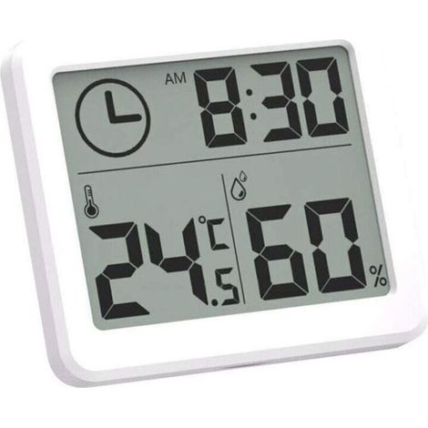 Termometro e igrometro digitale LCD per interni. Visualizza temperatura e umidità. Funzione sveglia. Intervallo di temperatura: da -10°C a 70°C. -Crezuo