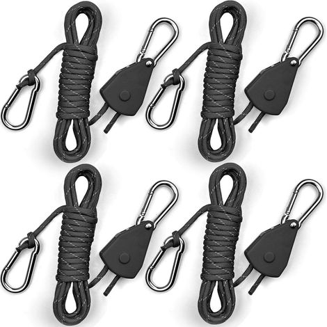 4x Reflektierendes Paracord 550 mit Ratschenspanner, 4,6m, Schwarz